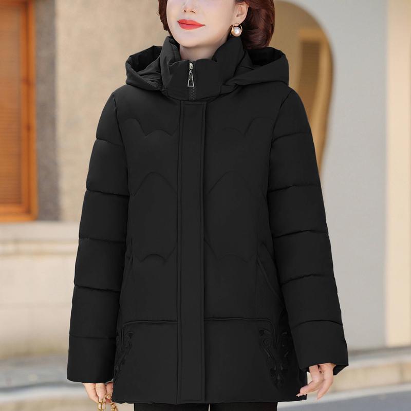 Plus Size XL-5XL Middle Age Woman Coats Winter Short Parkas Hooded Embroidery Casual Thick Warm Outerwears Women's Jackets