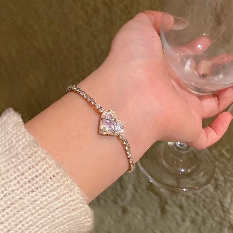 Light Luxury Niche High-end Pearl Bracelet Women's Korean Style Fashion Elegant Flash Zircon Love Bracelet Crystal Bracelet