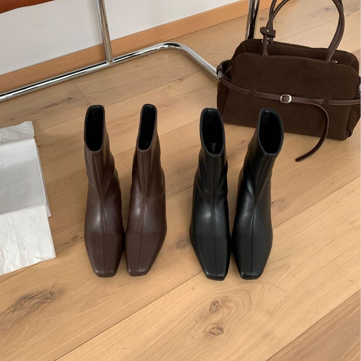 

2025 autumn and winter new square head inner thick heel low tube thin fashion Martin women s short boots 39 кофейный