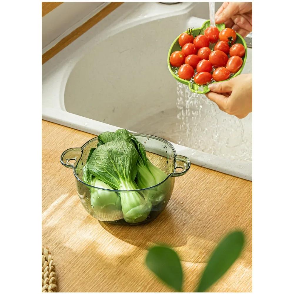Kitchen Drain Basket Household Washing Basket Filter Basket Fruit Plastic Double Wash Fruit Tray Plastic Washing Vegetables