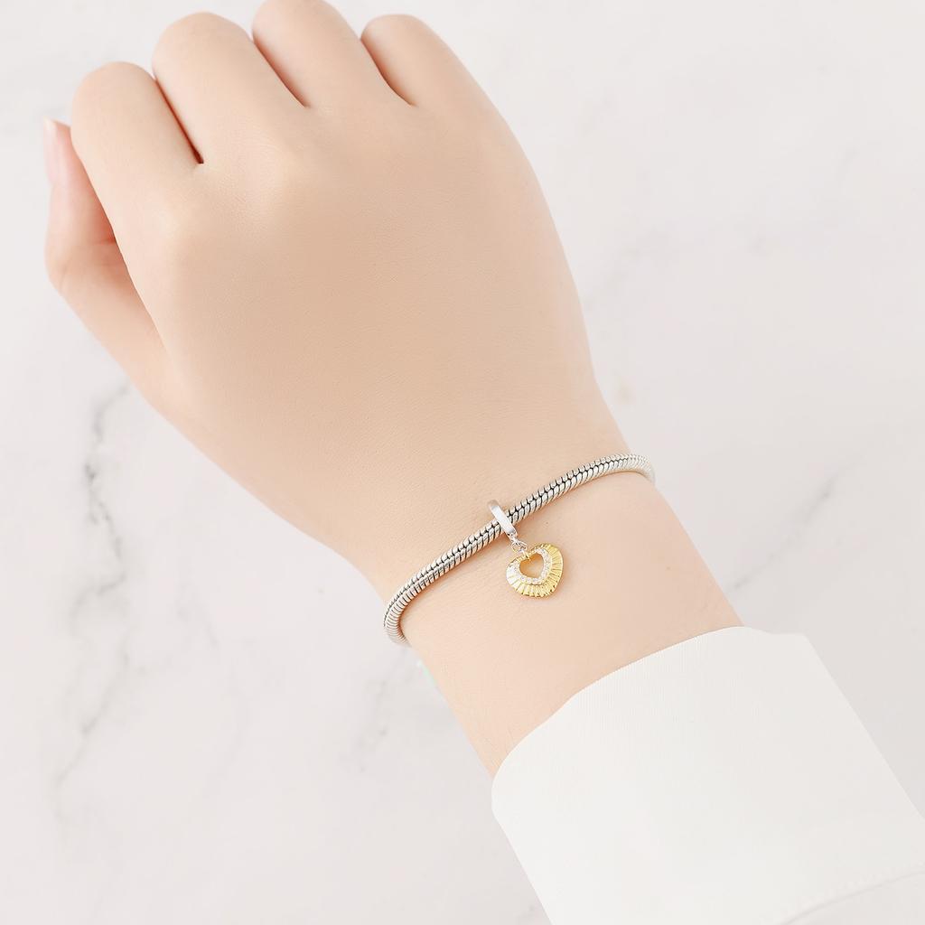 Beads Copper Charms Original Zircon Gold Engraved Lines Heart Pendant Beads Fit Bracelet Jewelry Diy Women Gift