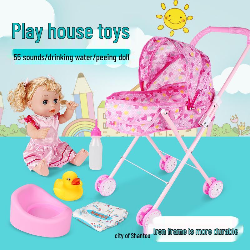 Girls' Playhouse with Doll and Toy Stroller Set