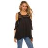 Women's Fashion Casual Round Neck Off-shoulder Lace Stitching Flared Short-sleeved Top