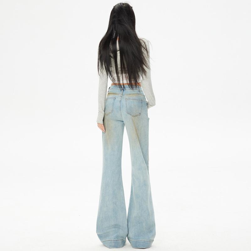 Spring new elastic flared pants Korean Spice Girls retro style women's jeans light blue trousers