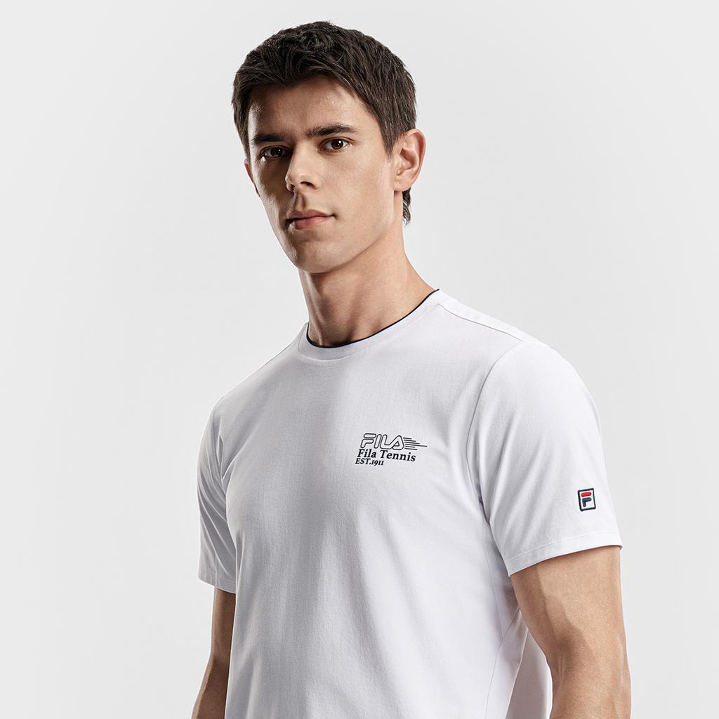 FILA Tennis Fashion Classic Minimalist Retro Sports Casual Versatile Comfortable Short Sleeve T-Shirt Men tops Jade-White A11M613102FWT