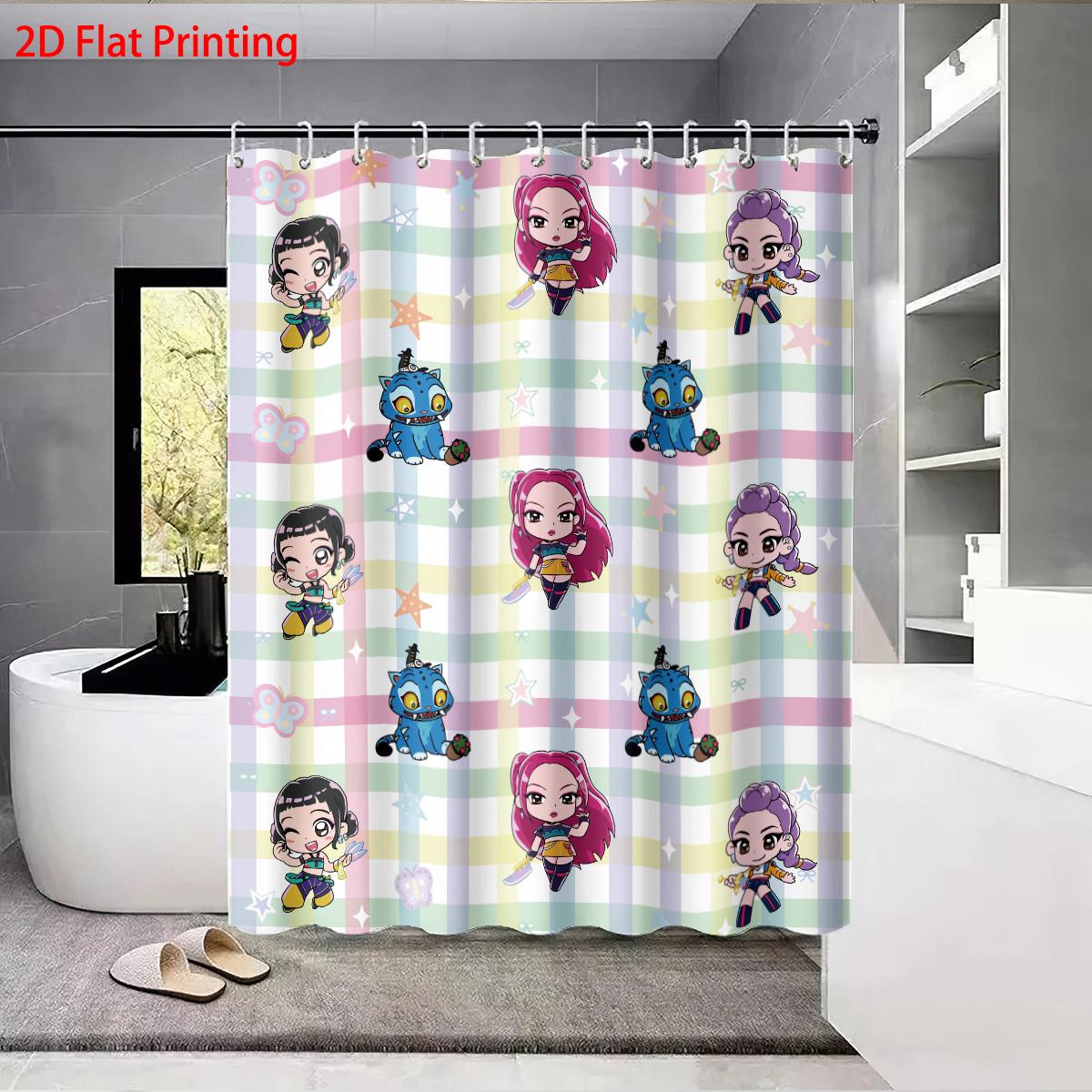 

1Pc K-Pop Demon Hunters Print Waterproof Shower Bathroom Partition Privacy Hanging Curtain With 12 Hooks Easy Installation 150*180cm