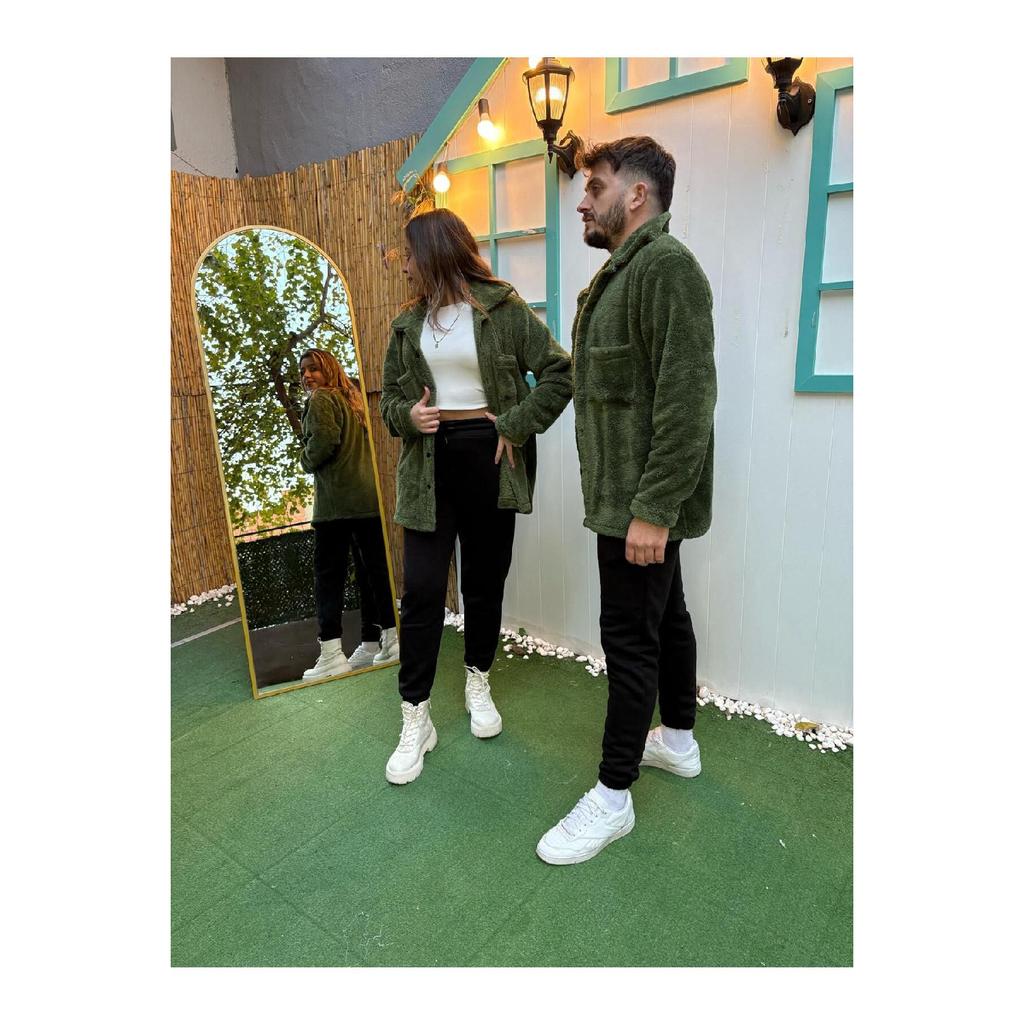 2-piece Men's Plush Jacket With Pockets - Gray Black Winter Shirt Collar