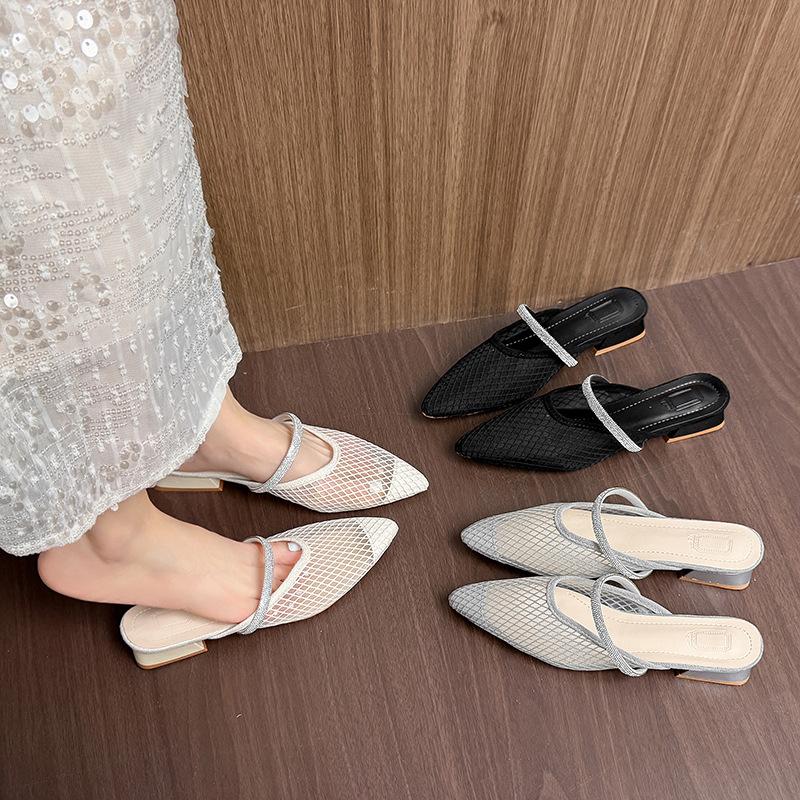 New Large-sized Front-padded Slip-on Low-heeled Net-covered Women's Shoes