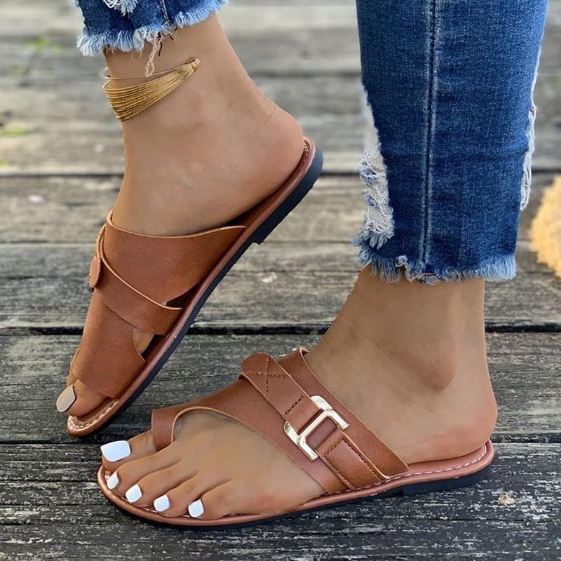 Spring and Summer Footwear Plus Size Flat-bottomed Toe Slippers with Sandals and Round Head Women's Shoes