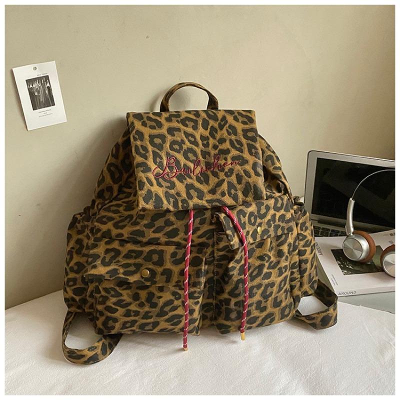 Ретро леопардовый принт рюкзак женский осенний новый модный холщовый рюкзак для колледжа повседневный рюкзак большой вместимости коричневый