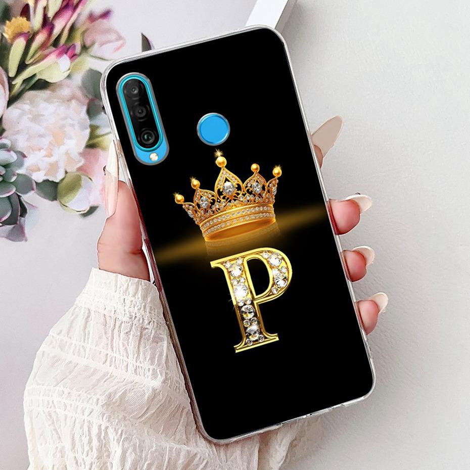 Fashion Crown Initial Letter Case For Huawei P30 Lite P30 Pro Soft Silicone TPU Cover For Huawei P30lite P 30 P30Pro Phone Cases