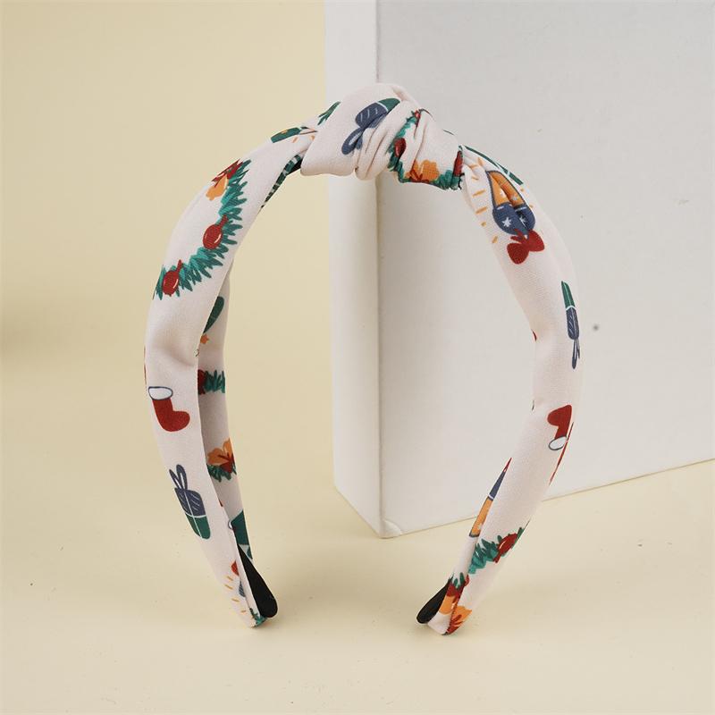Christmas Print Cloth Knot Hairbands for Women Girls Shopping Party Holiday Headpiece Fashion Ladies Head Hoop