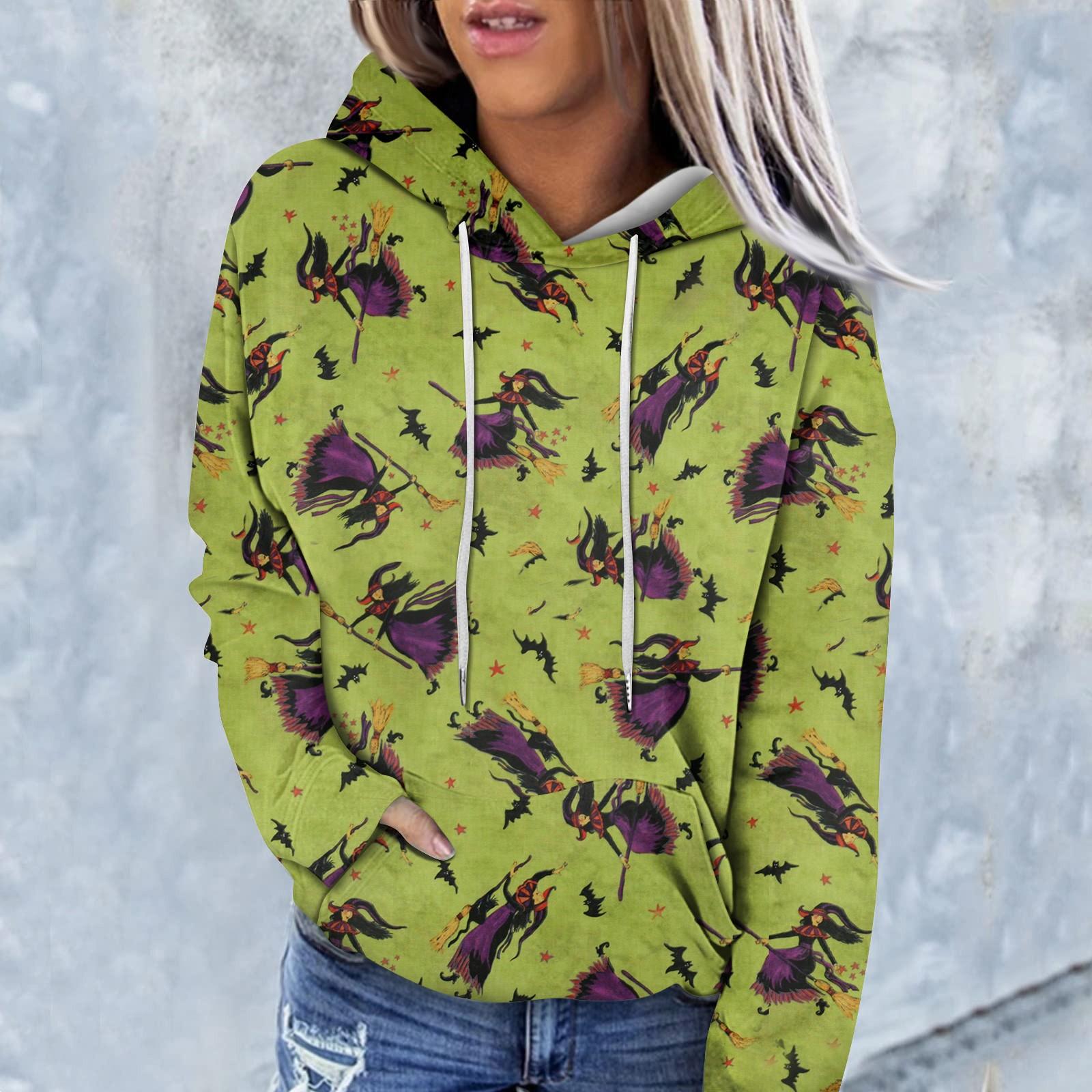 

Женские толстовки с капюшоном, одежда для девочек-подростков, повседневный свитер, пуловер с карманами на Хэллоуин M