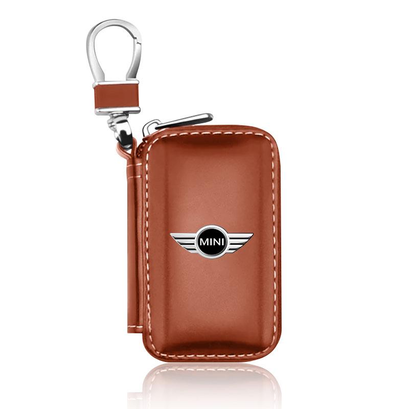 1Pcs Leather Emblem Car Key Case Keychain Zipper Key Case Bag For Mini Cooper One S Clubman R50 R53 R56 R60 F55 F56 R57 R58 R59