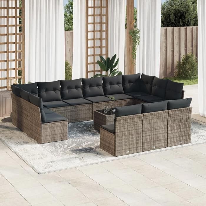 VidaXL Salon de jardin avec coussins 14 pcs gris résine tressée 3250239