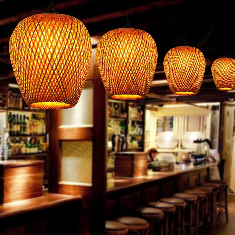Bamboo Weaving Pendant Lamp 26cm Hanging E27 Ceiling Light Chandelier Fixtures Rattan Woven Home Bedroom Decors Lamps Shades