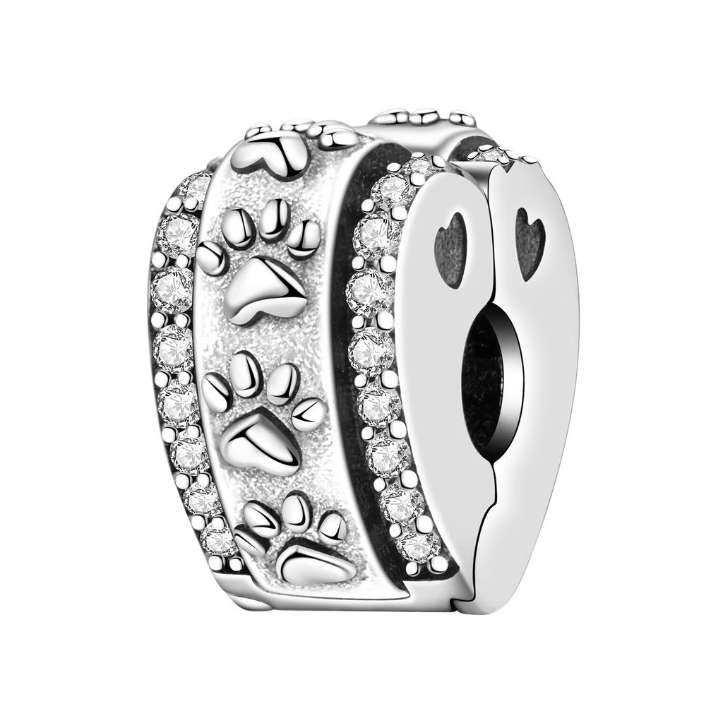 Silver Clasp 925 Silver Pave Clip Charms Colored Beads Stopper Safety Chain Fit Original Bangle Bracelet Jewelry Clip