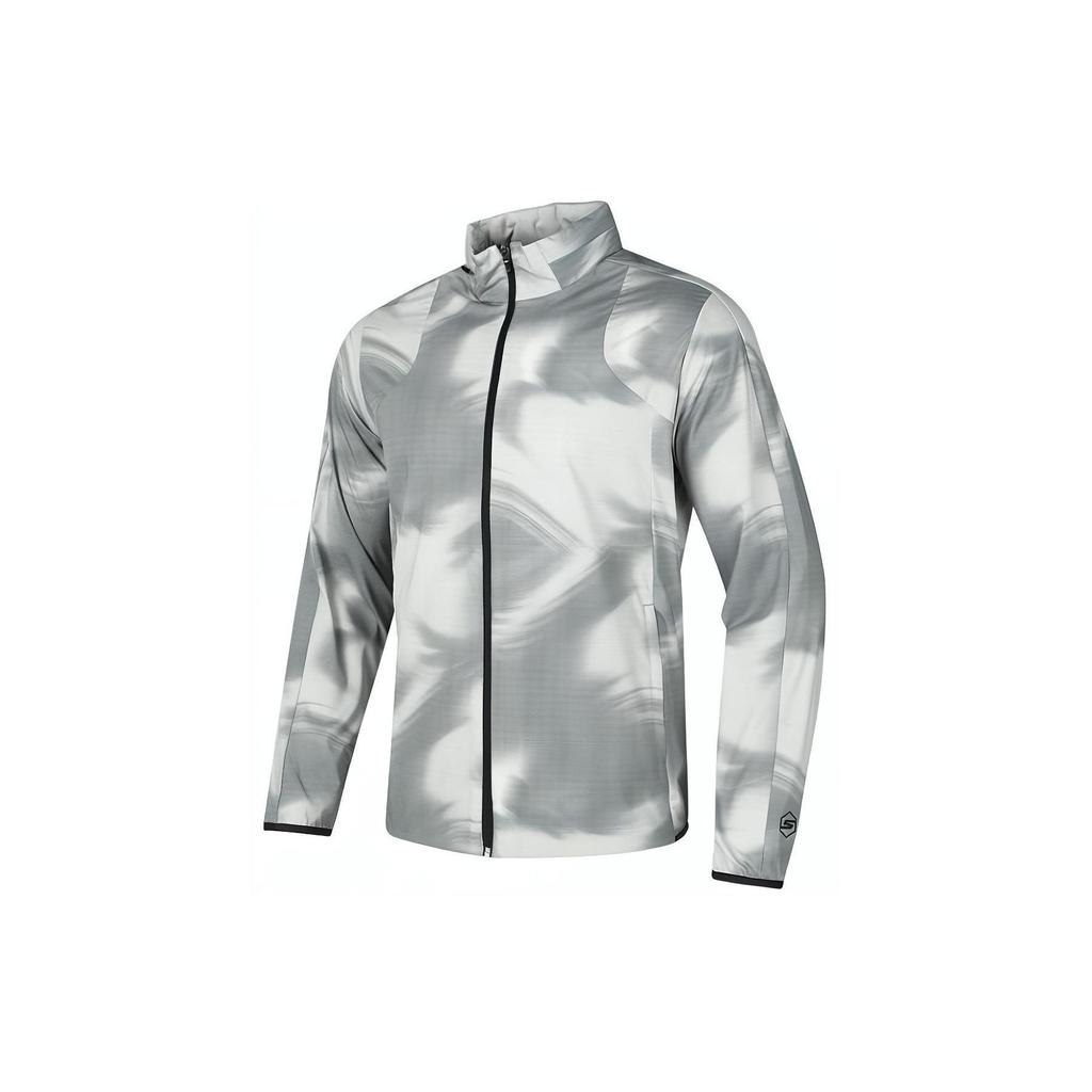 Skechers Full Print Letter Zip Collar Sports Jacket Men Jackets Gray White Black P224M007-03Z3