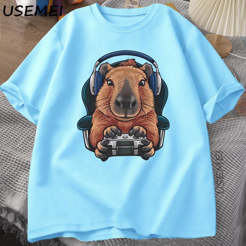 Unisex Gamer Capybara Shirt Capybara Tank Top Graphic Cute Rodent Tshirt Funny Animal Gaming with Controller Unique
