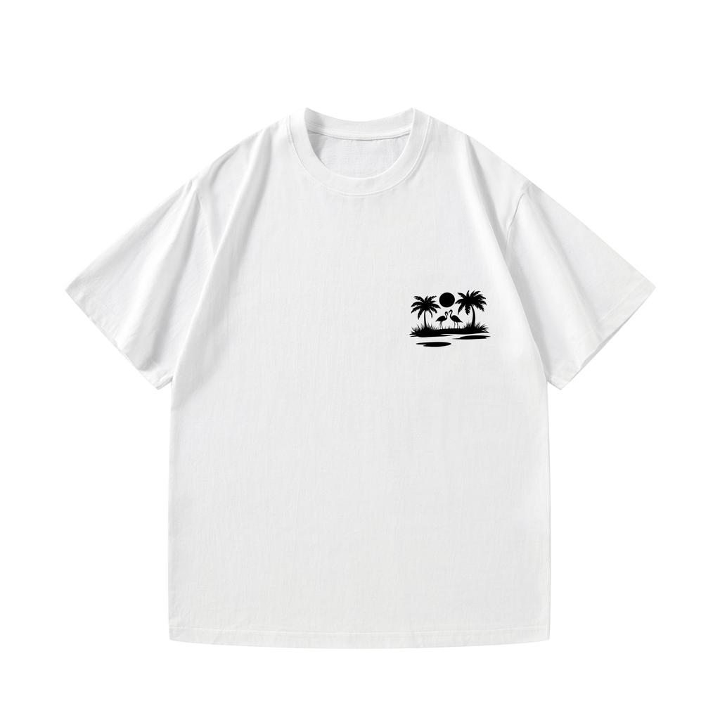 Mens Tshirt Black Tropical Palm Trees Sunset Print Casual Summer Beach Wear