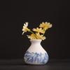 Small Blue and White Porcelains Vase, Mini Chinoiserie Bud Vase, Vintage Ceramic Oriental Handmade Chinese Flower Jardiniere for Home Office Shelf