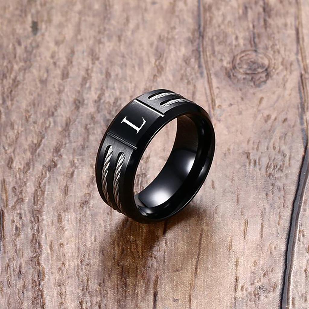 Stilvoller schwarzer Herrenring mit Anfangsbuchstaben, wasserdichter Edelstahl-Ehering mit dem Buchstaben AZ für Männer und Jungen als Fingergeschenk