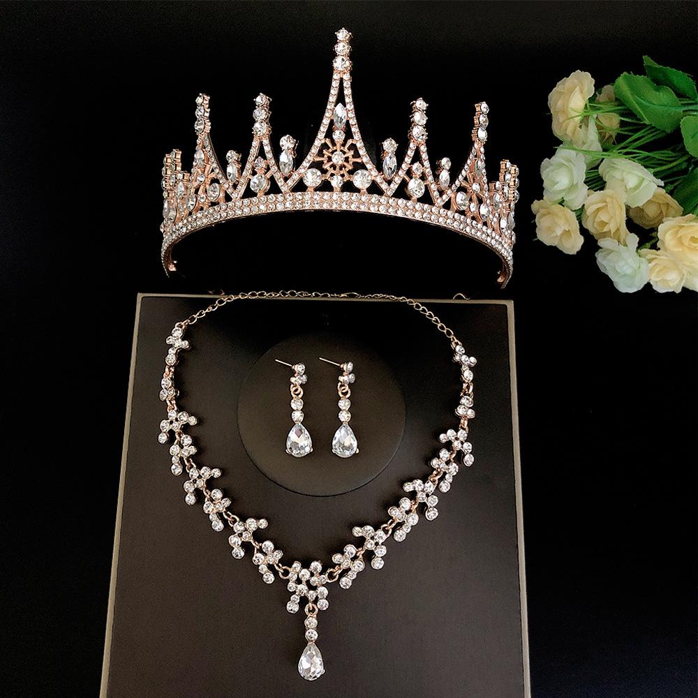 A Three-piece Set of Bride's Crown Necklace and Earrings