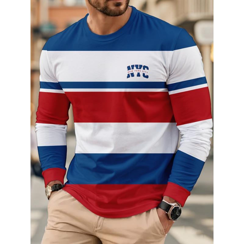 The Men's Pullover for Spring Autumn and Christmas Soft Skin-friendly and Fashionable Striped Printed T-shirt