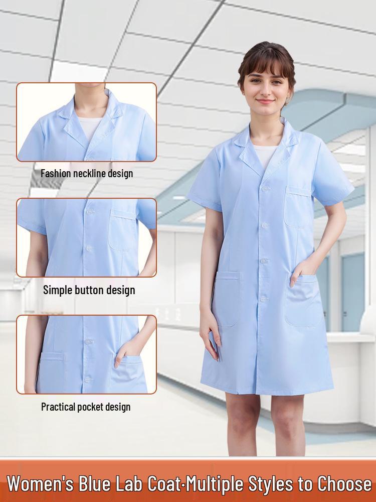 Men's and Women's Short Sleeve White Coat & Long Sleeve Thick Blue Doctor's Coat with Elastic Cuffs for Lab, Physician, and Nurse Workwear.
