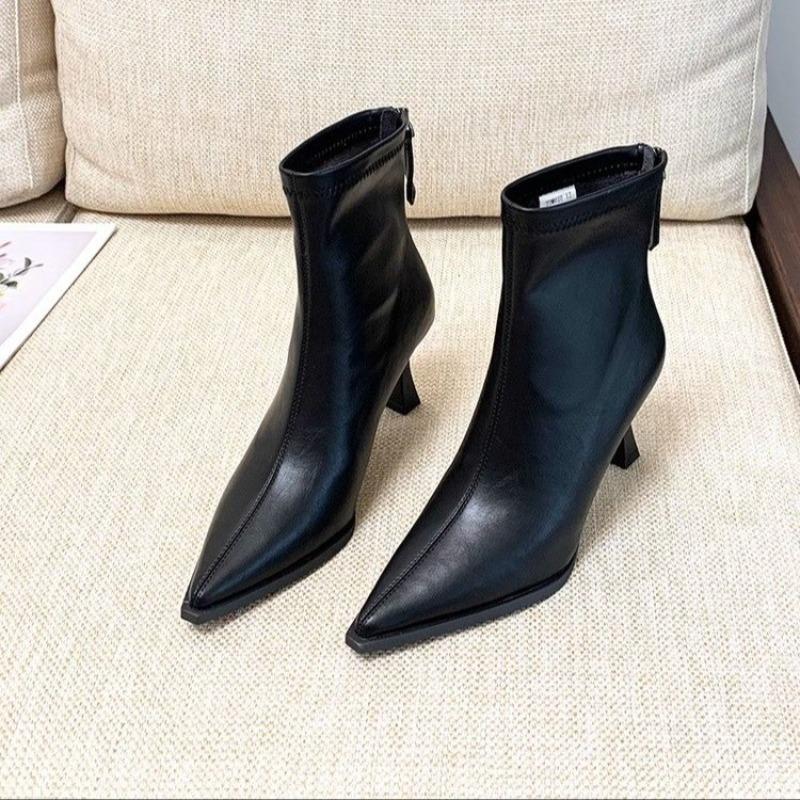 

Женские ботильоны с острым носком 2025 Новая осень Элегантная уличная обувь на высоком каблуке Женская мода Молнии Дизайнерские короткие ботинки Женские 40 чёрный