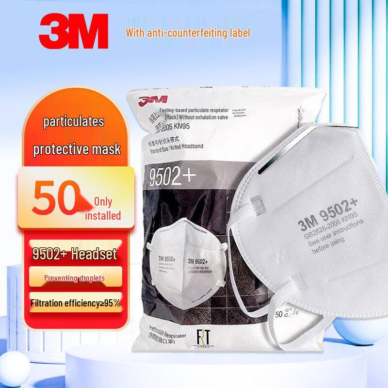 3M KN95 9502+ Headband Respirator Mask, 50-Pack