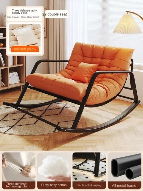 Adjustable Double Rocking Chair for Adults Leisure Chaise Lounge for Balcony and Home Large Folding Rocking Chair