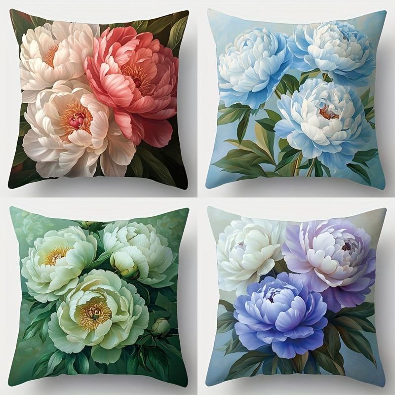 Elegant peony flower pattern digital printing pillow cover Short plush Suitable living rooms bedrooms sofas throw cushion cover
