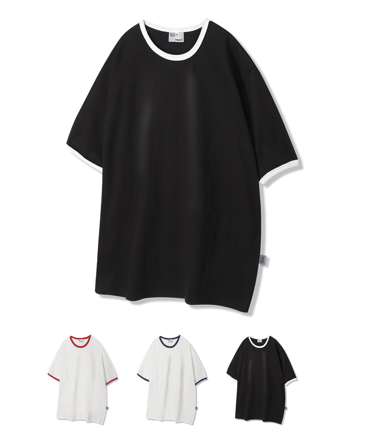 Polygram Basic Cotton Ringer Short Sleeve T-Shirt - 3 Colors White/Red/Free (Women S Size)