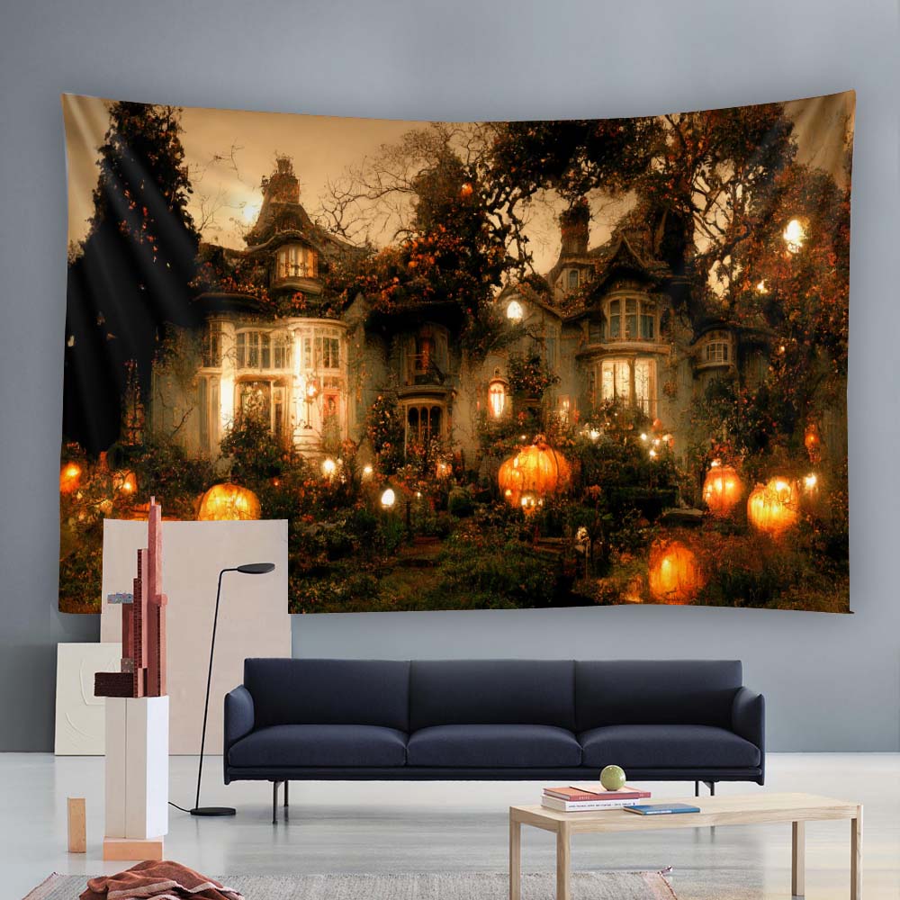 Horror Scene Halloween Tapestry Mysterious Psychedelic Wall Background Decoration for Party Room Holiday Gifts