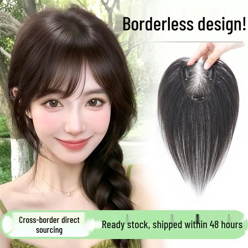 Women's Real Hair Wig Pieces - Human Hair Top Hairpiece with Fake Bangs