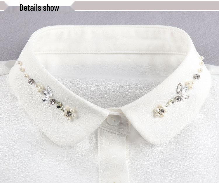 Women's Chiffon Plum Blossom Bead-Stitched Versatile Fake Collar Shirt