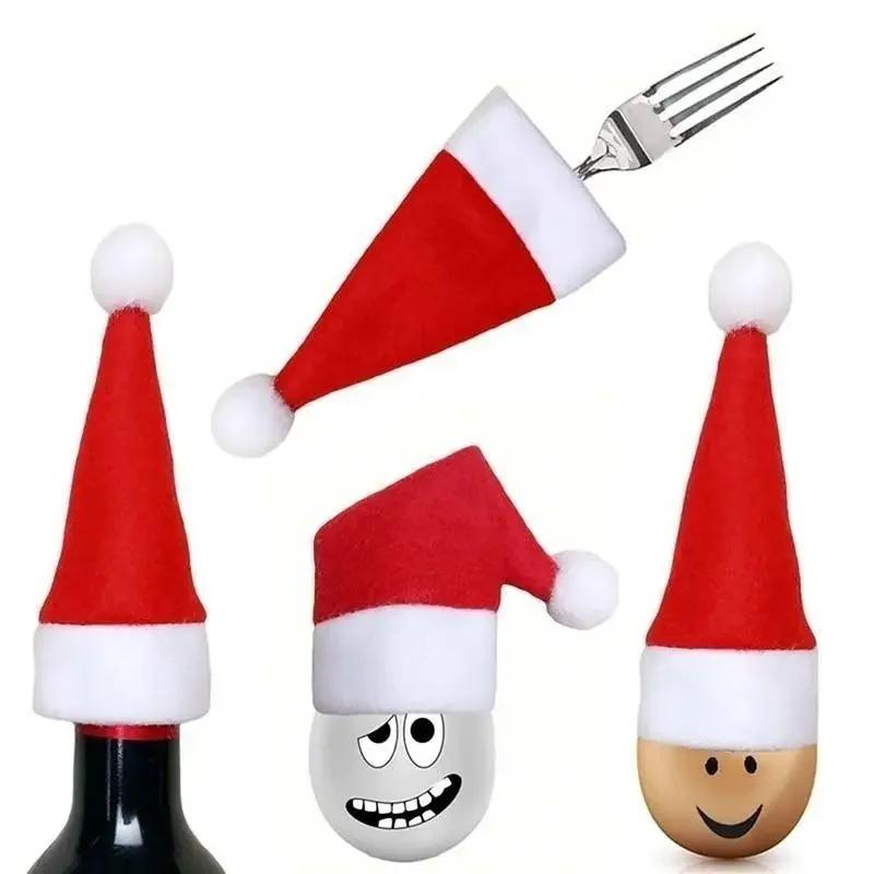 Christmas New Year Tableware Knife and Fork Storage Set Personalized Mini Red Elderly Hat Decoration Home Decoration Accessories