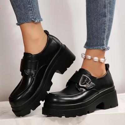 2024 High Quality Shoes Female Buckle Women Pumps Autumn British Style Round Toe Solid Dress Platform Casual Large Size Loafers