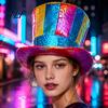 Waterproof Glossy Performance Hat Magician Top Hat, Colorful Wide Brim Retro Striped Halloween Carnival Costume Accessory for Costume, Mardi
