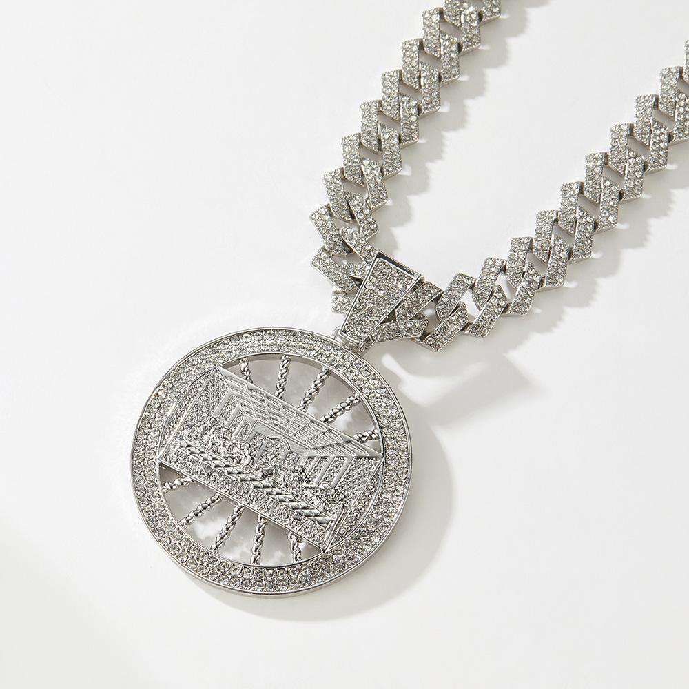 Da Vinci Rhinestone Pendant with Cuban Chain - European & American Style Hip Hop Jewelry