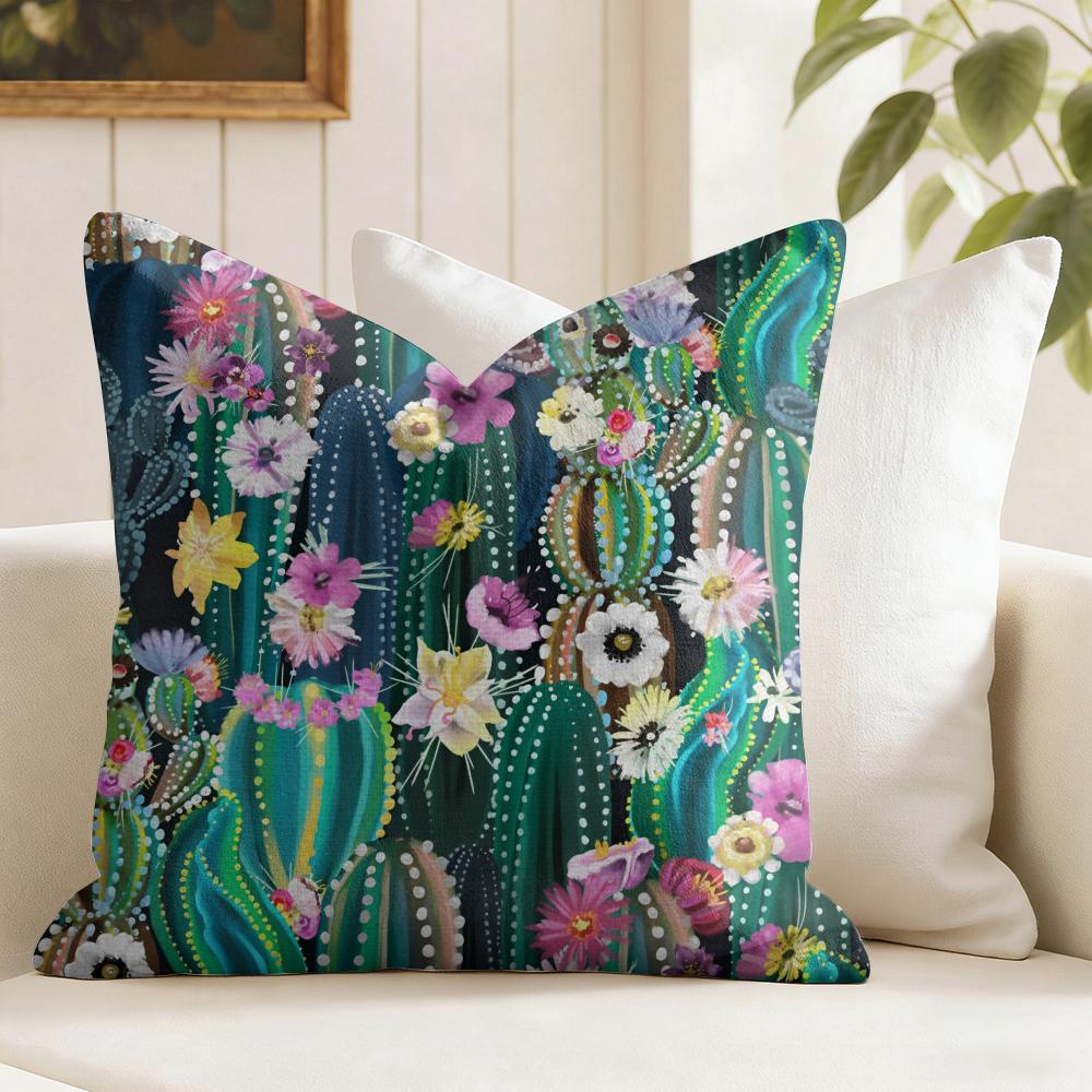 Cactus Pattern Cushion Cover Natural Linen Pillow Cover DoubleSided Print Cushion Cover for Sofa Home Decor