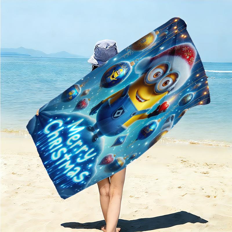 1Pc Christmas Minions Celebration Beach Towel Microfiber Beach Towel Thin Absorbent For Beach Swimming Yoga Bath Sports