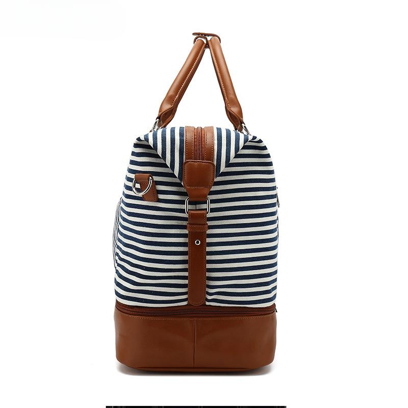 Fashion Striped Travel Bag Canvas Carry-on Luggage Travel Bag Storage Sports Bag Dry and Wet Separation Bag