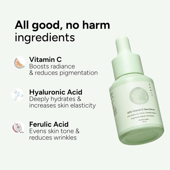 Gabit 20% Vitamin C Face Serum for Glowing Skin | Brightening Serum for Dark Spots, Dull Skin, Tanned Skin  |30 Ml