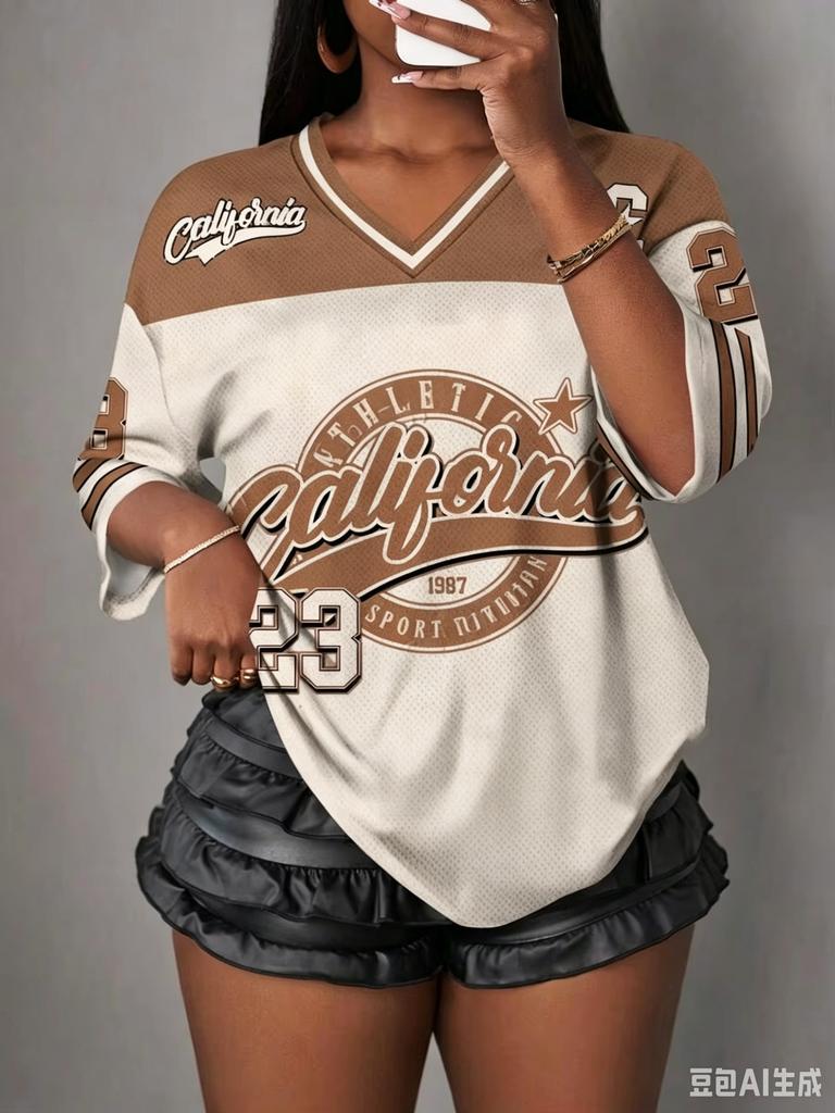 Maglietta Sportiva da Donna con Scollo a V in Jersey Estiva con Stampa Casual Assorbi Sudore da Indossare per lo Sport Ampia e Comoda Magliette Top
