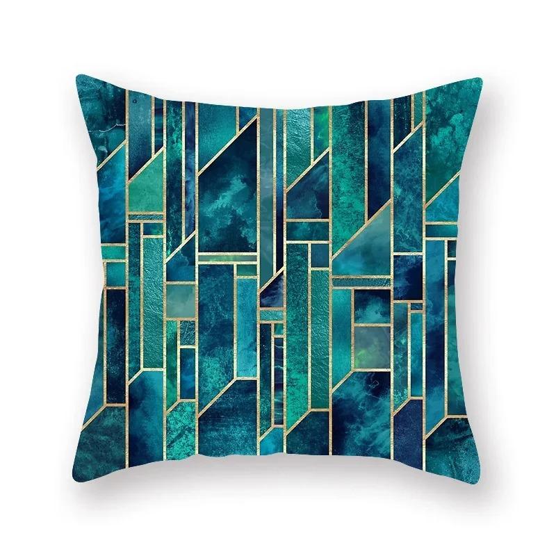 Abstract Geometric Pillowcase Flowers Leaves Teal Sofa Car Bedroom Home Decor Pillow Cushion Cover