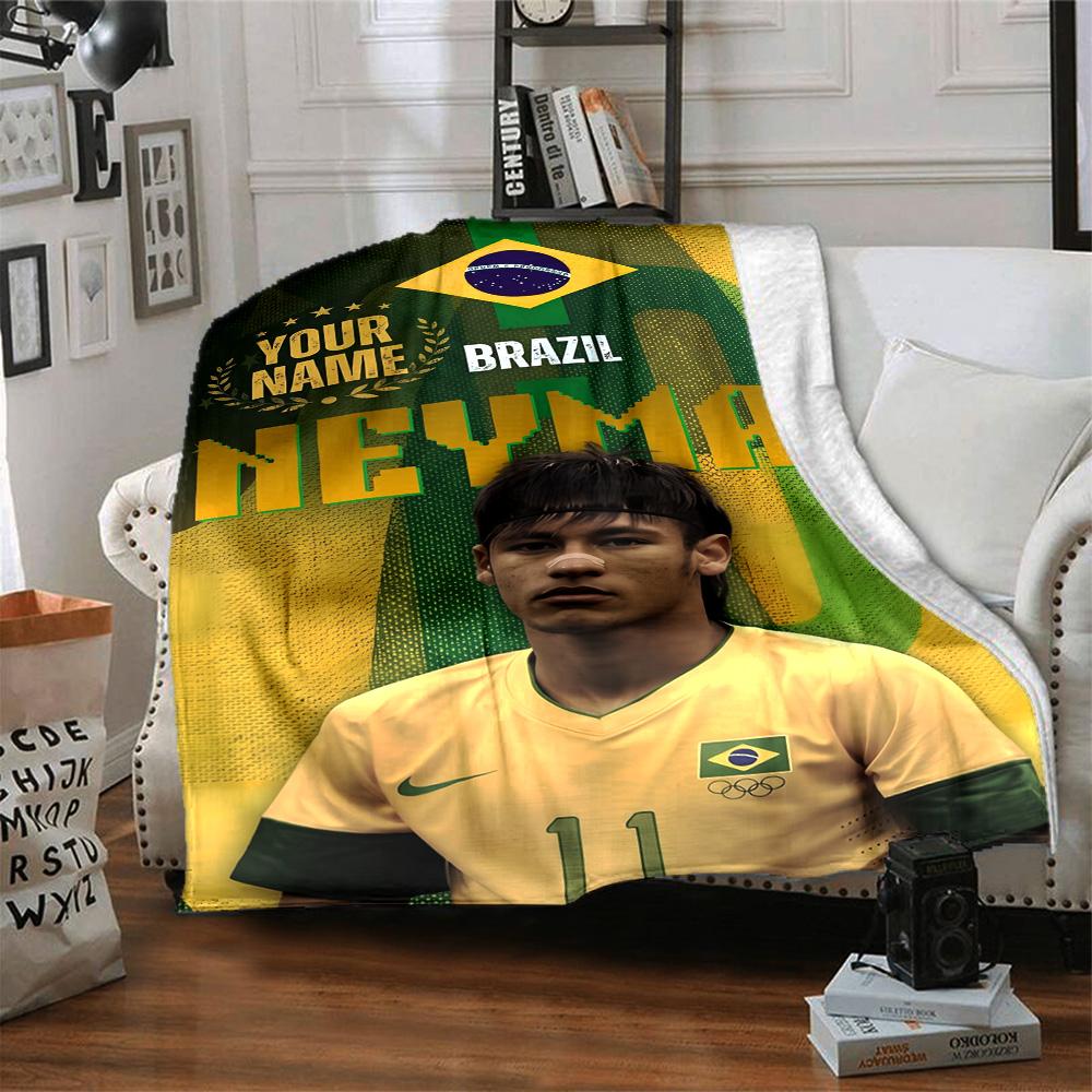 Brazilian Football Celebration Personalized Text Blanket Multi-purpose Customizable Blanket Comfortable Suitable for Chair Picnics Bed Couch