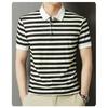 Herren Grünes Weiß Gestreiftes Poloshirt Kurzarm Lässiges Oberteil