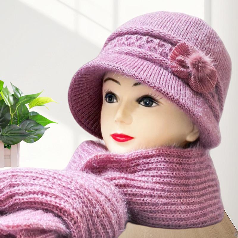 Damen Herbst- & Winter Strickmütze und Schal Set aus Wolle für Mittelalte & Ältere